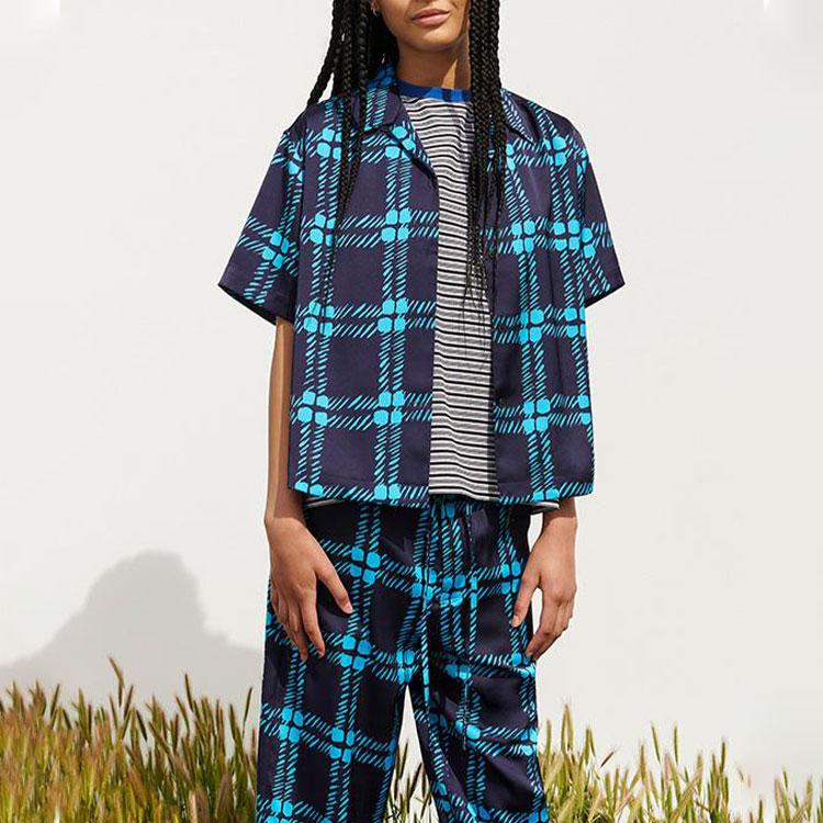 Uniqlo Marni Collaboration SS22 Plaid Single-Breasted Short Sleeve Shirt Women shirts Navy 451548-69