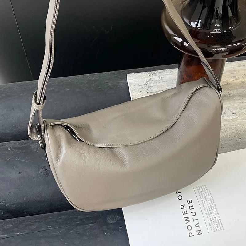 Ladies Soft Cowhide Retro Hobos Crossbody Bags Women's Cow Genuine Leather Handbags Female Luxury Fashi Shoulder Bags For Lady