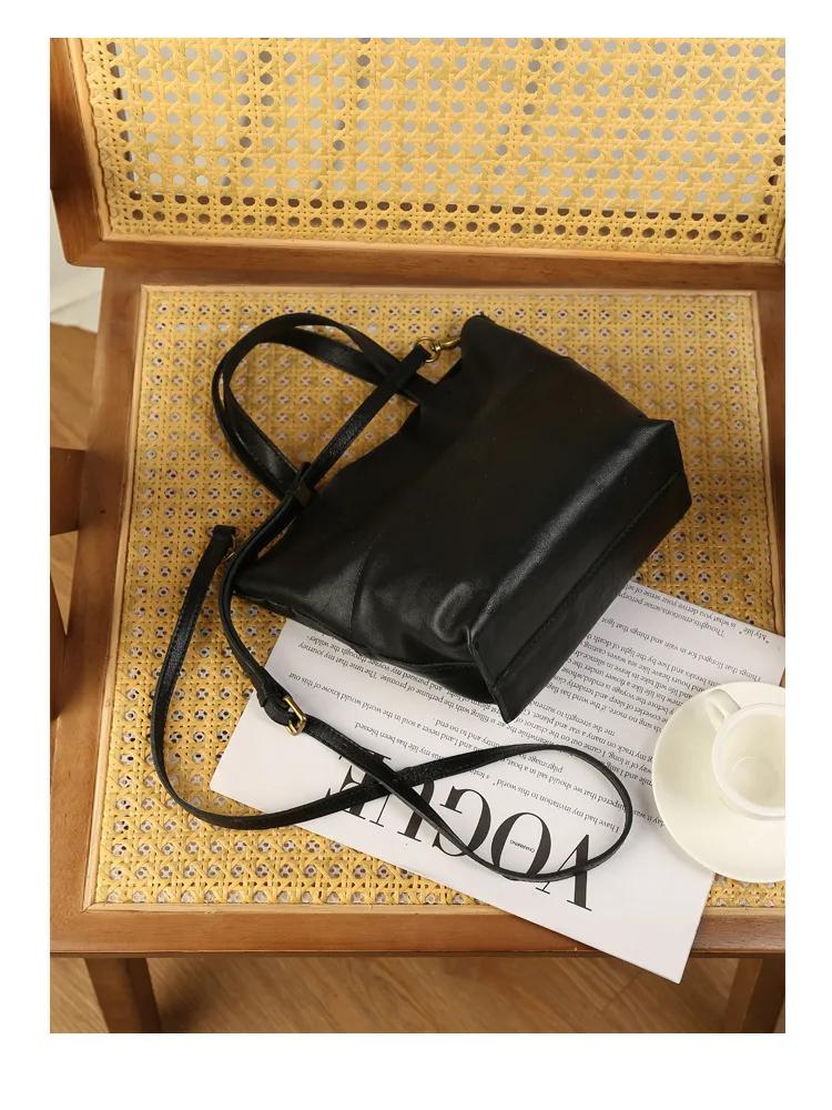 Johnature Large Capacity Lazy Style Simple Soft Cowhide Handbag Genuine Leather Tote Bag Versatile Shoulder Bag