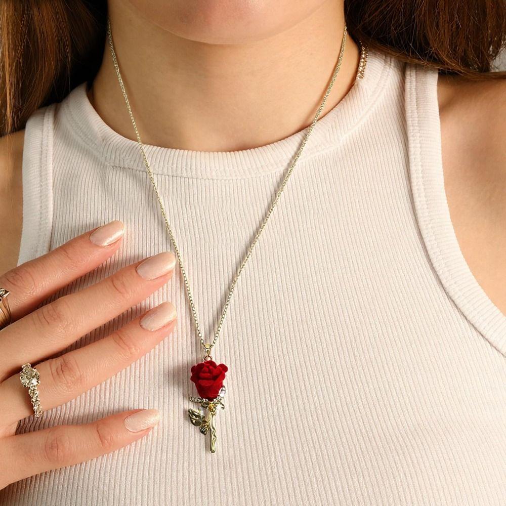 Exquisite Minimalist Red Rose Floral Pendant Rose Flower Pendant Rose Flower Floral Pendant Gift for Wife