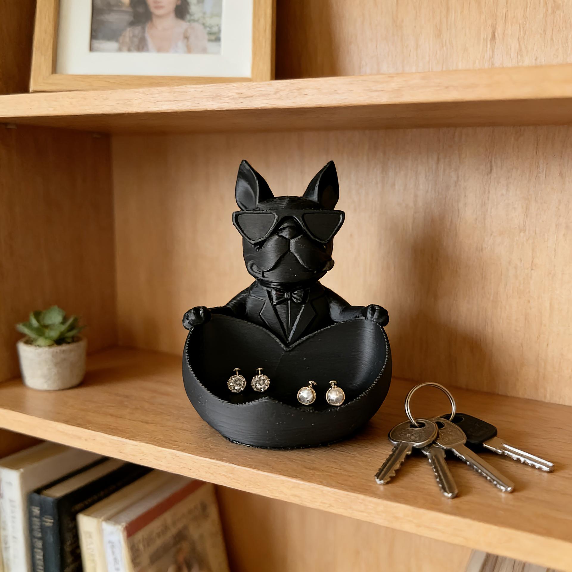

3D Printed Cool French Bulldog Sunglasses Pen Holder & Small Storage Box Ornament чорний