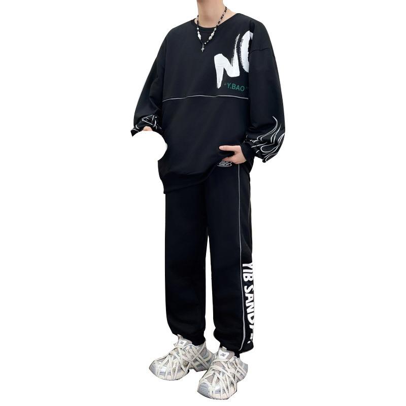 Pánská ležérní sportovní souprava Čerstvý studentský styl Trendy sportovní outfit Ležérní pro mladé chlapce Dlouhý rukáv Vnitřní oblečení Dvoudílná souprava