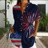 Womens Loose Casual Printed Short Sleeve Lapel Button Vacation Shirt
