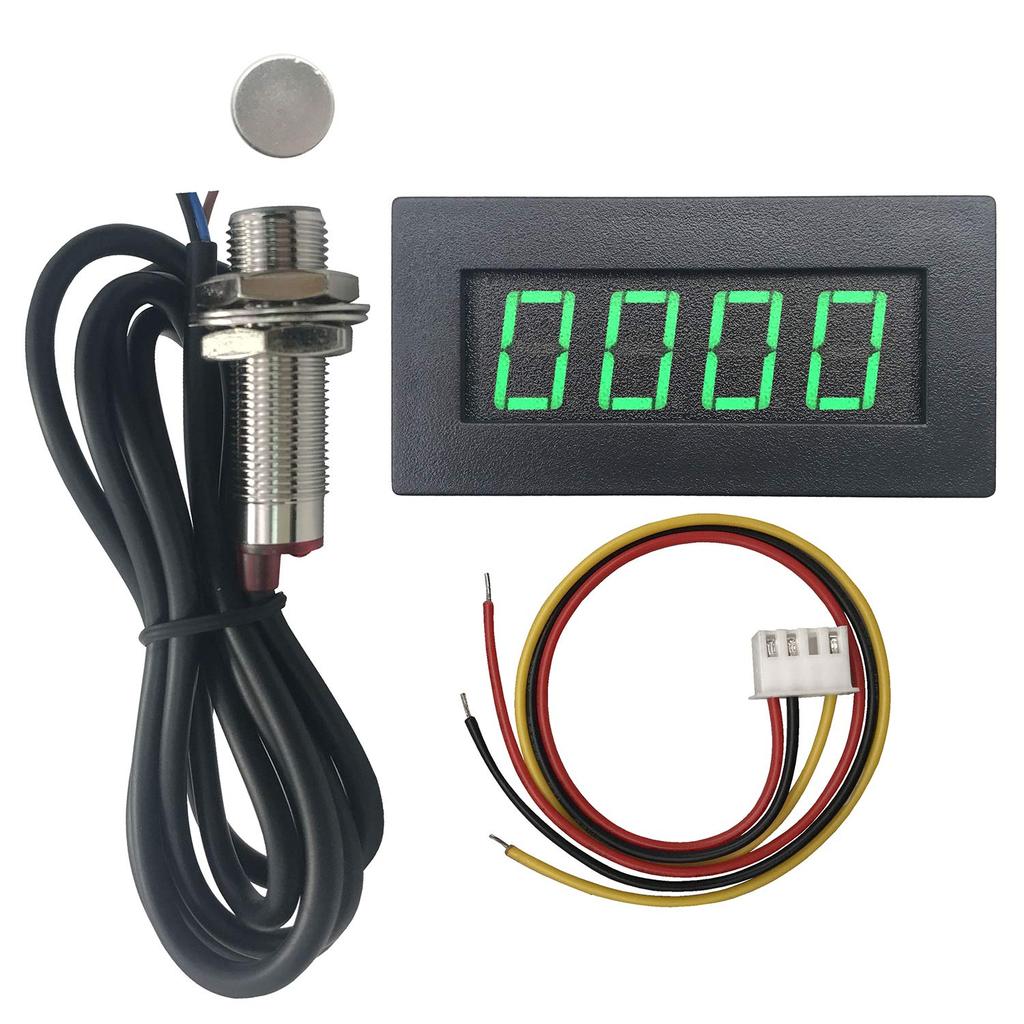 DIGITEN 4 Digital Green LED Tachometer RPM Speedometer Hall Proximity Switch Sensor NPN +