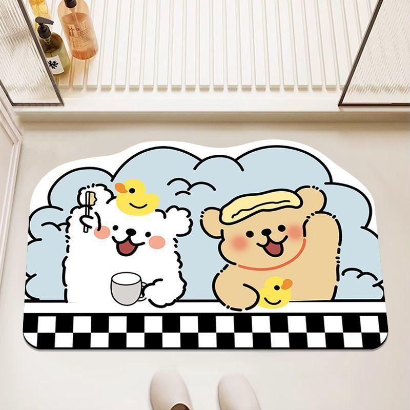 Line Puppy Diatom Mud Floor Mat Bathroom Water Absorption Quick-drying Foot Mat Bathroom Dirt-resistant and Easy To Handle Anti-slip Floor Mat
