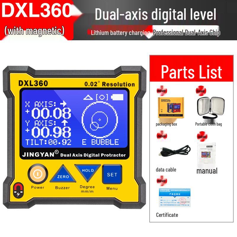 Jingyan DXL360S High-Precision Digital Dual-Axis Angle Meter with Lithium Battery
