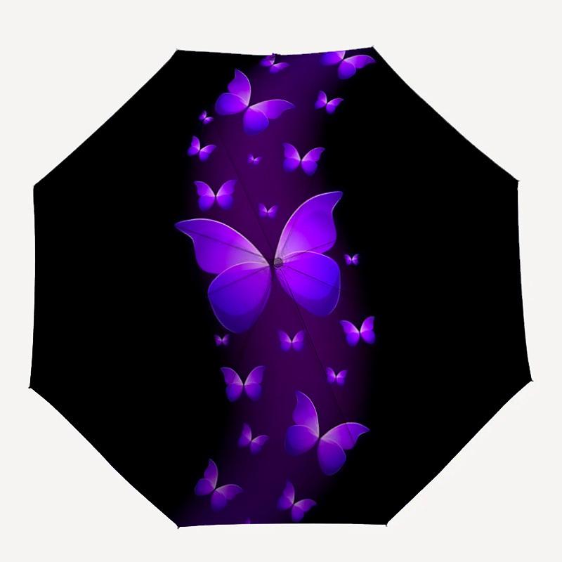 1pc Butterfly Purple Automatic Open/Close Umbrella Compact Folding Umbrella, All-Season Portable Umbrella for Women/Men122