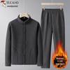 Woodpecker Dad Winter Fleece-Lined Men's Three-Piece Set: Thickened Cotton Coat, Vest, and Cardigan Jacket for Middle-Aged and Elderly.
