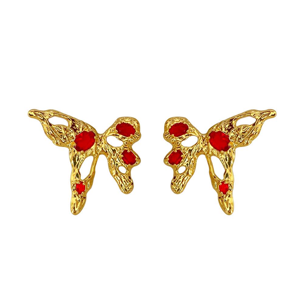 High-End Luxury Butterfly Zircon Stud Earrings - Elegant Silver Needle Design for Women
