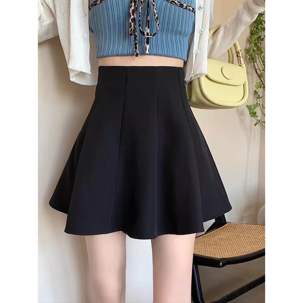 Women s Spring 2026 Black High-Waist A-Line Skirt – Puffy, Slimming Petite Umbrella Style S чёрный