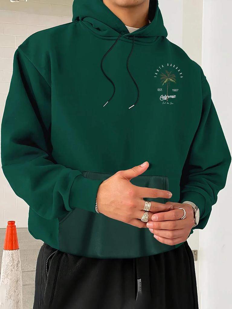Men's Casual Tropical Palm Tree Print Hooded Sweatshirt with a Loose Fit and Pockets Comfortable Sports Top