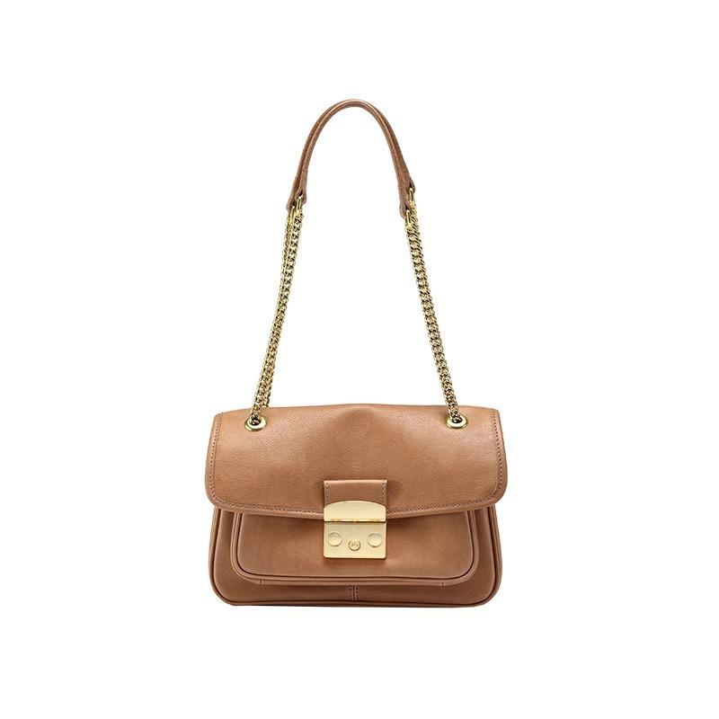 Сумка-цепочка в стиле ретро, женская сумка через плечо, сумка через подмышку из натуральной кожи, сумка-почтальон из натуральной кожи с текстурой растительного дубления