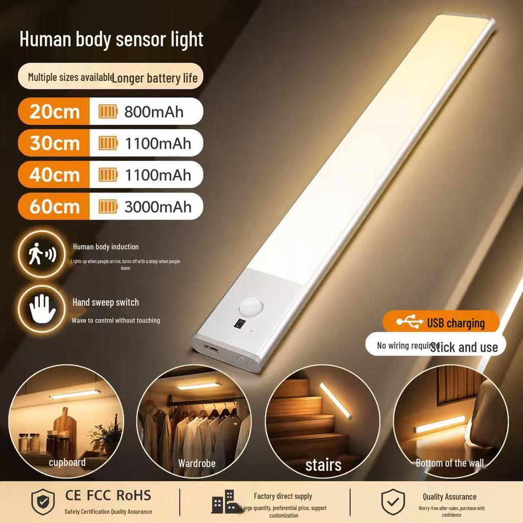 USB Rechargeable LED Cabinet Light with Motion Sensor and Magnetic Adhesion