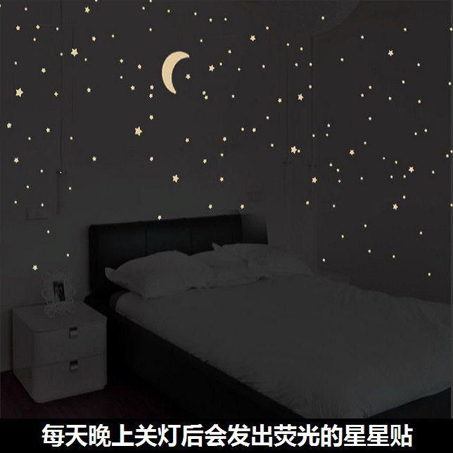 Dorm Room Glow In The Dark Wall Stickers Star Moon Ceiling Decals Bedroom Decor