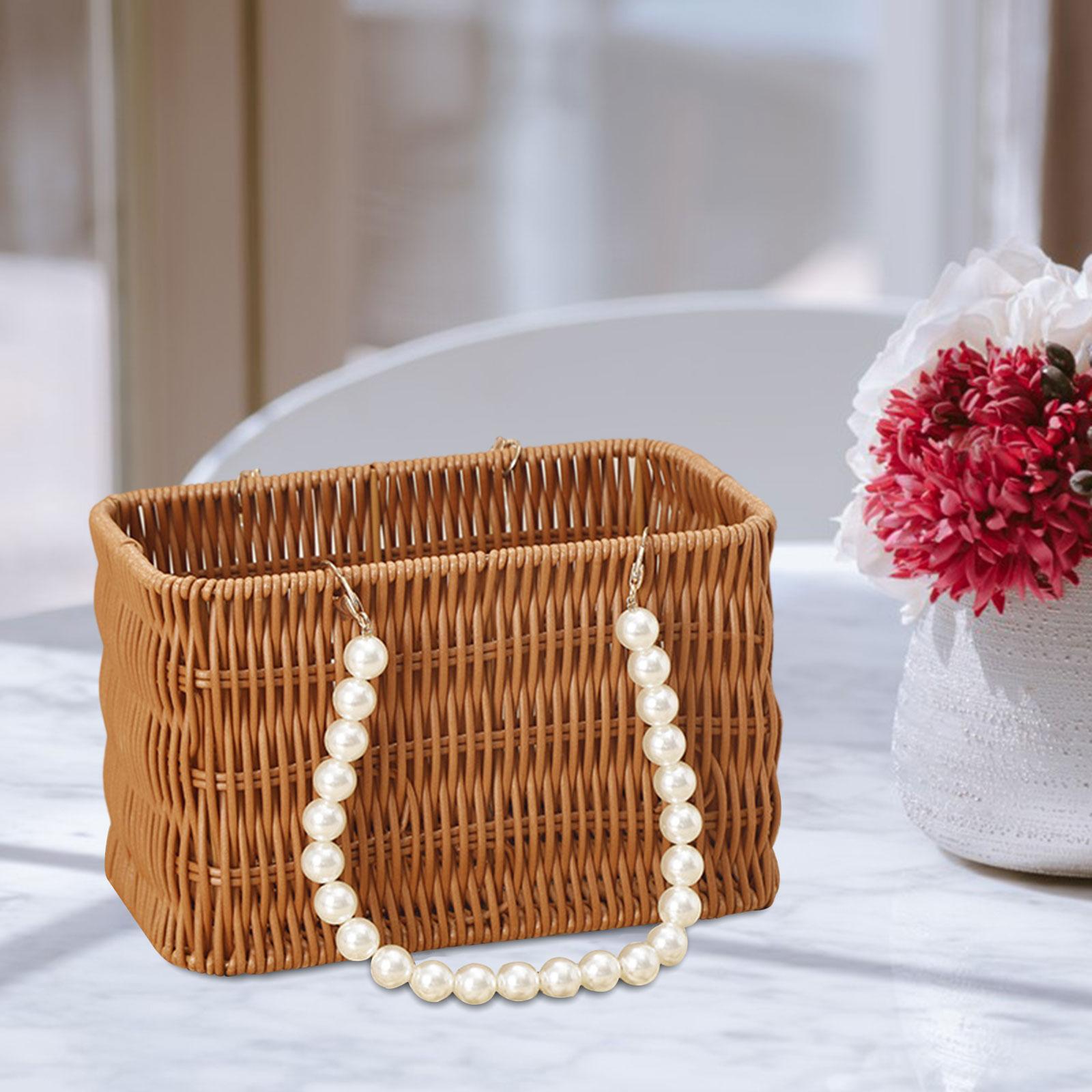 Imitation Rattan Basket Flower Basket Artificial Pearl Handle Picnic Basket