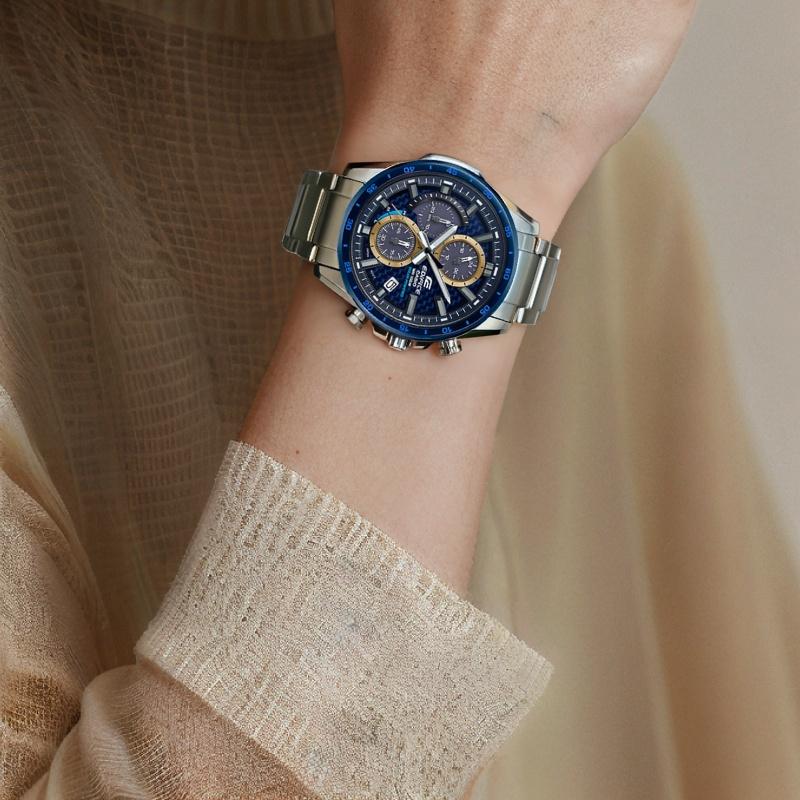 Casio EDIFICE Business Solar Powered Contrast Color Classic Pointer Solar Quartz Movement Metal Strap Japanese and Korean Watch EQS-900BCD-2AVUPR