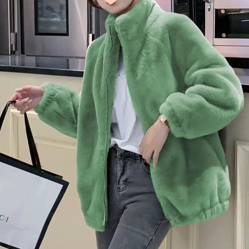 Coral fleece jacket women's tide winter double-sided fleece warm turtleneck sweater women's cardigan zipper fleece jacket women's