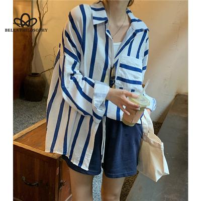 Loose All-match Striped Shirt Woman Casual Elegant Loose Summer Spring Shirt