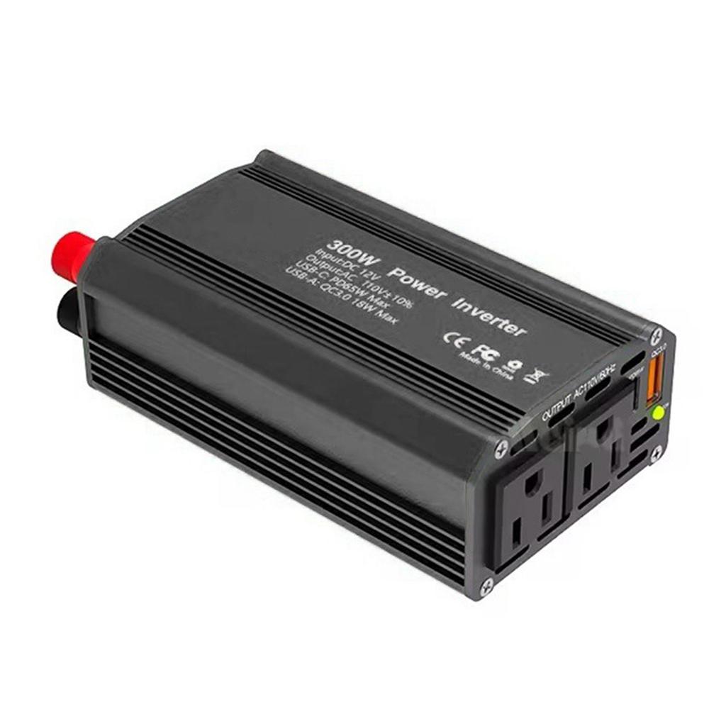 300W Power Inverter 12V DC To 110V AC Automotive Conversion Power Supply QC3.0 with PD65W USB C Charging Port 18W QC