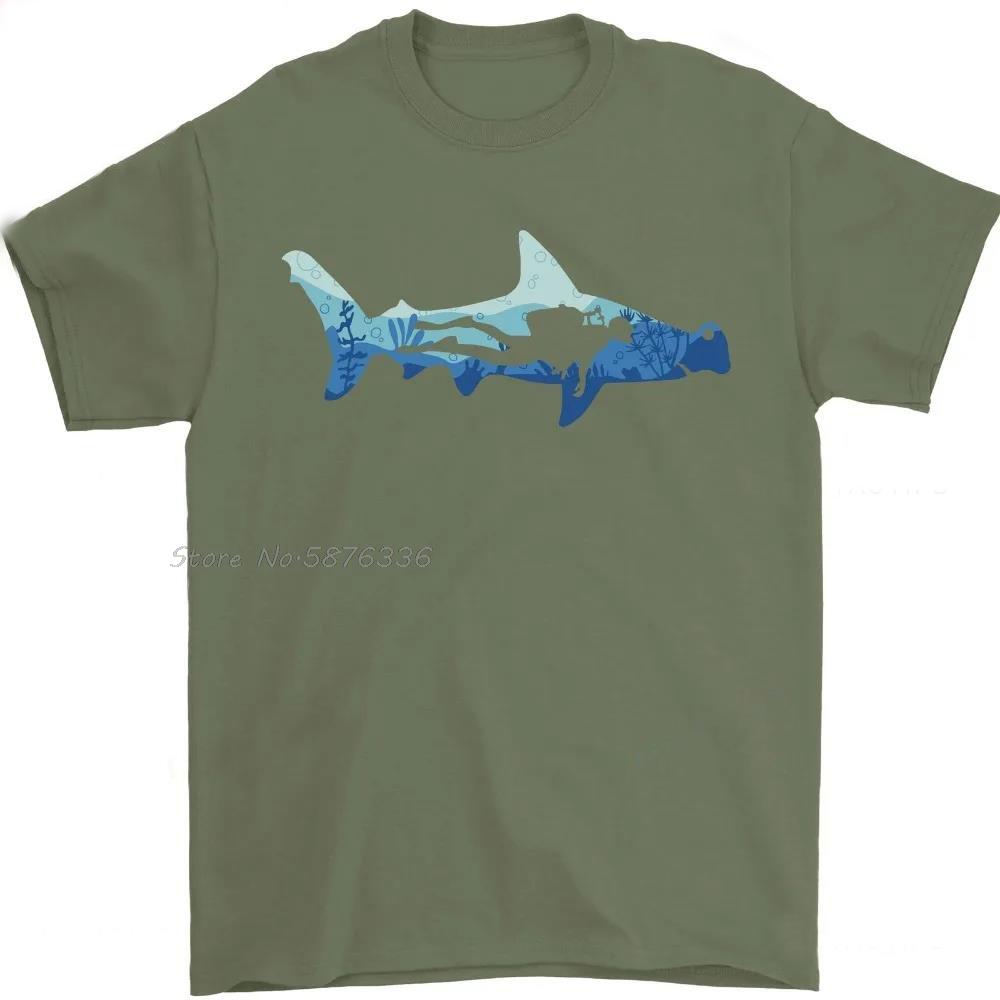 Hammerhead Shark Scuba Diver Diving Mens Tshirt Cotton Fashion Casual Tops Tees Summer Oneck T Shirt New Fitness Tshirt