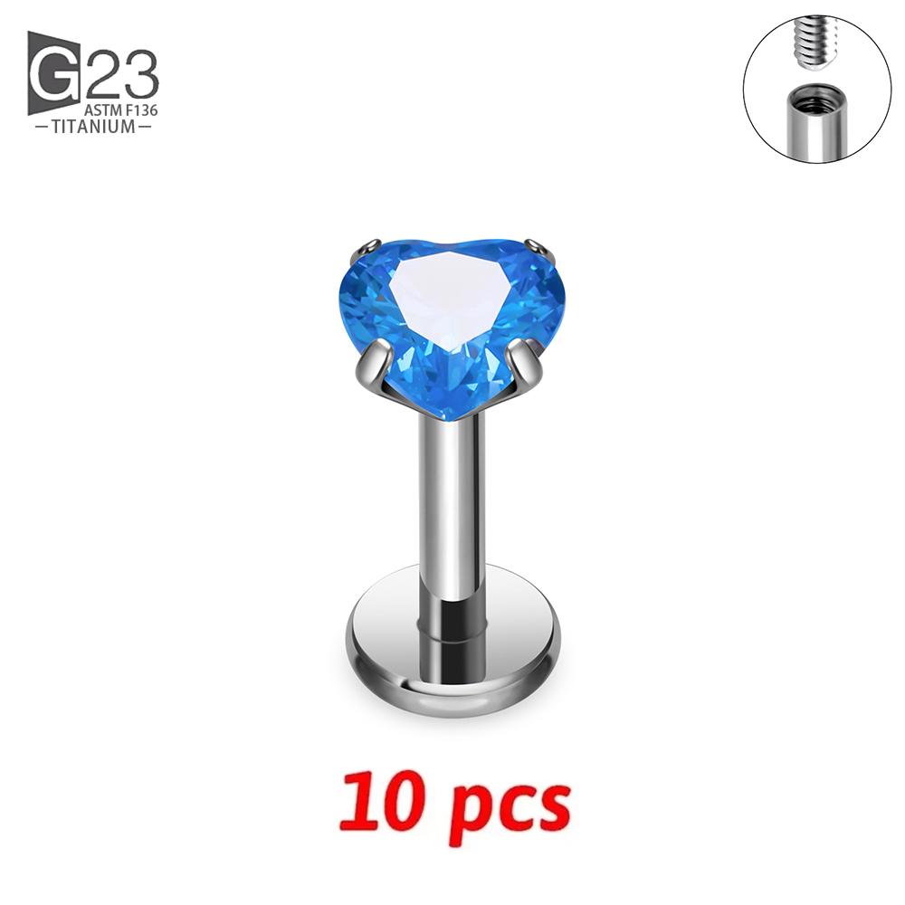 10Pc G23 Titanium Labret Lip Piercing Stud Internally Threaded Zircon Ear Stud Helix Cartilage Tragus Body Piercing Jewelry