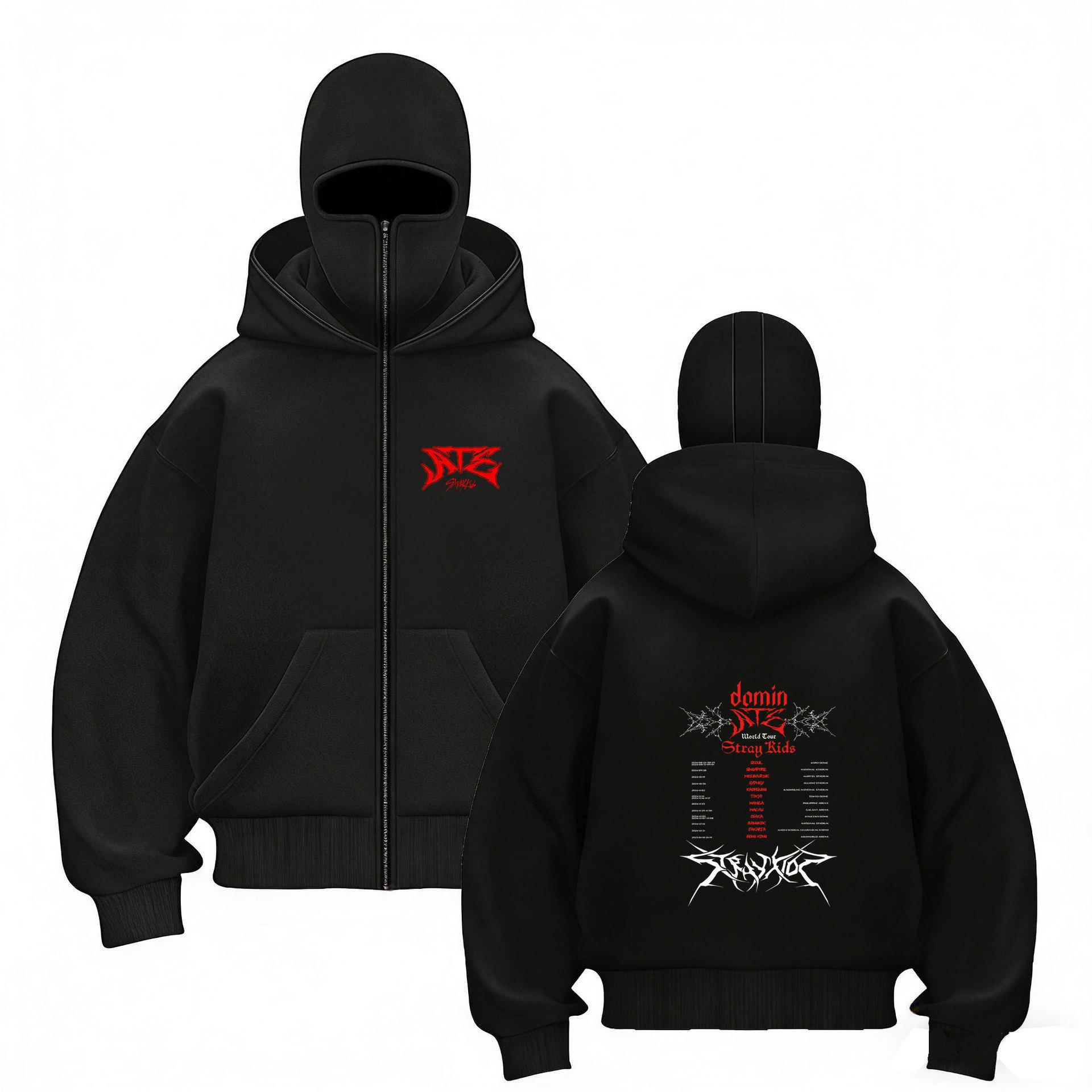 

Stray Kids Skz Харадзюку Принт Stray Kids Худі на блискавці з подвійним капюшоном, Худі SKZ з принтом Харадзюку для STAY, Сорочка на блискавці з двома капюшонами для чоловіків та жінок L