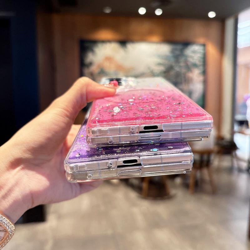 Gradient Glitter Sequin Magnetic ForMagsafe Case For Samsung Galaxy Z Fold Flip 7 6 5 4 3 Clear Acrylic Back Protective Cover