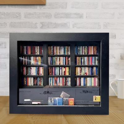 Anxiety Relief Mini Bookshelf Wooden Miniature Simulated Bookshelf with 200 Pcs Mini Book Stress Relief Desktop Bookshelf Toy for Home Office Decor