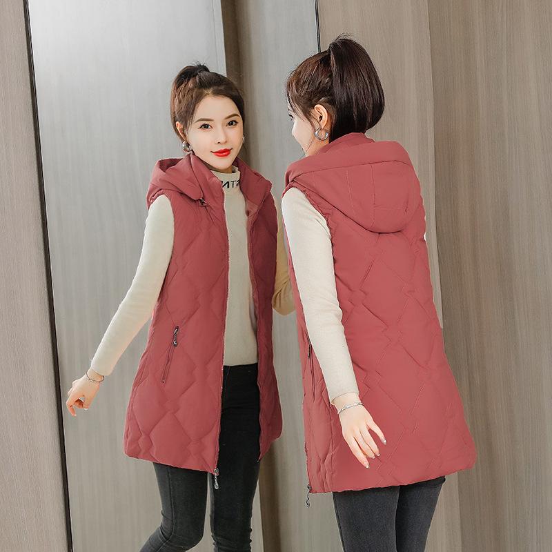 2024 autumn and winter new removable hat vest women's Korean version slim fit medium and long vest women's sleeveless cotton-padded coat tide