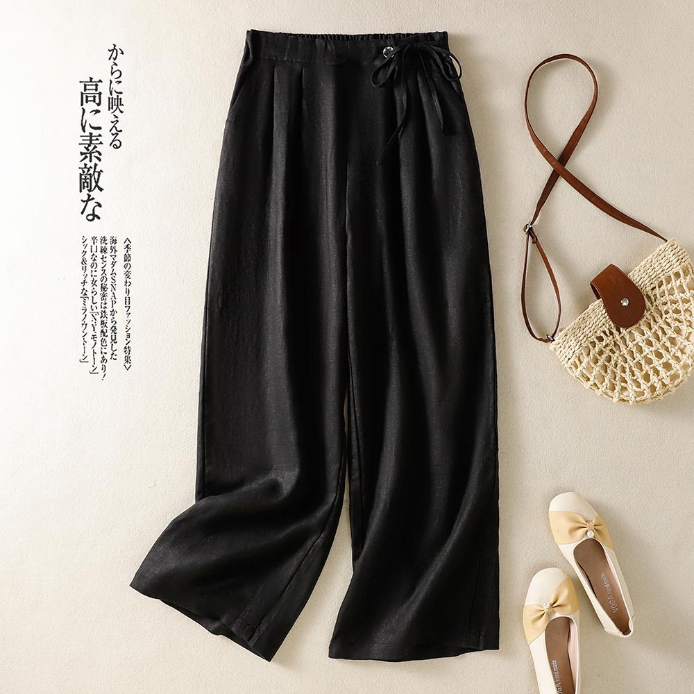 

DIMANAF 2026 New Plus Size Women Long Pants Summer Cotton Linen Vintage Loose Elastic Waist Casual Lady Bottoms Clothing 2XL чорний