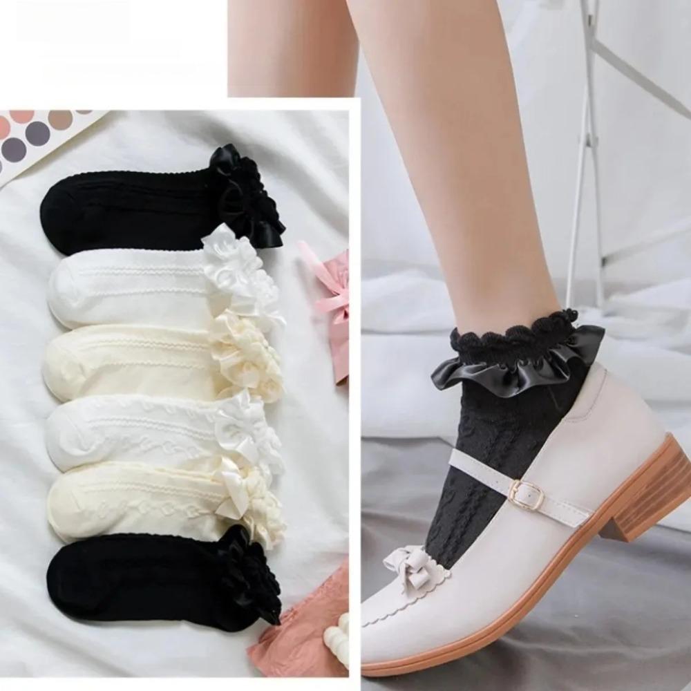 Cute Socks Lolita Lace Ruffle Design Cotton Socks for Women Girls Soft Cute Kawaii JK Skirt Accessories Lace Socks 1 Pair Black