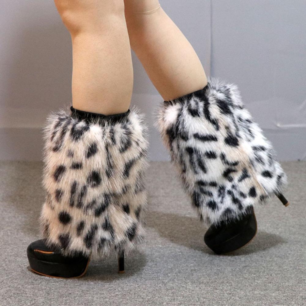 Leg Cover Faux Fur Leopard Leg Warmers Thickened Y2K Long Tube Stockings Japanese Style Warm Boots Cover Autumn/Winter