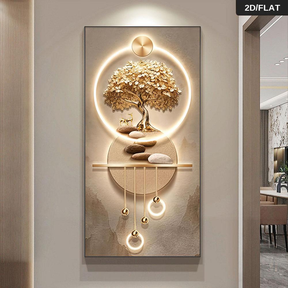 

One modern abstract Tree of Life wall decoration - elegant golden trees, a tranquil 2D flat-print frameless painting for living (as the picture,50x100cm No Frame)