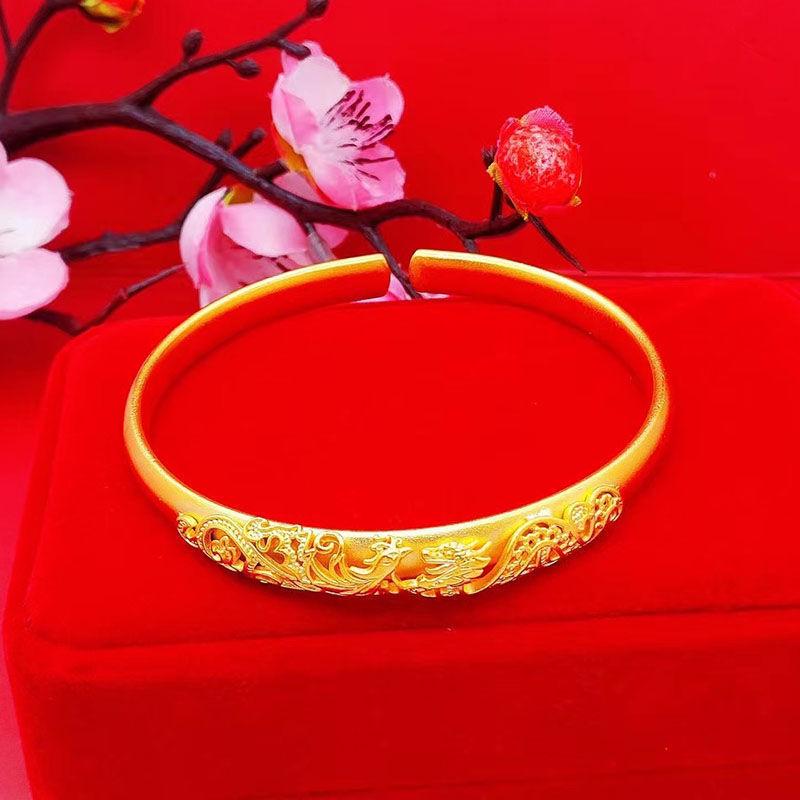 Fashionable Sand Gold Simulated Bracelet For Women Vintage Elegant Gold Plated Wedding Decoration Peacock Bracelet Long