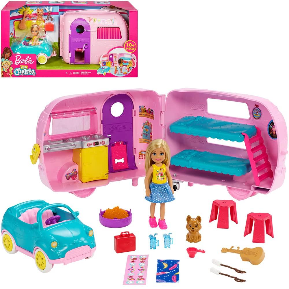 Barbie Fun Camping with Cute Car and Trailer Set 3 and FXG90 [Online Exclusive] Chelsea! (Doll Included) [Dress-Up Doll] [Ages Up]