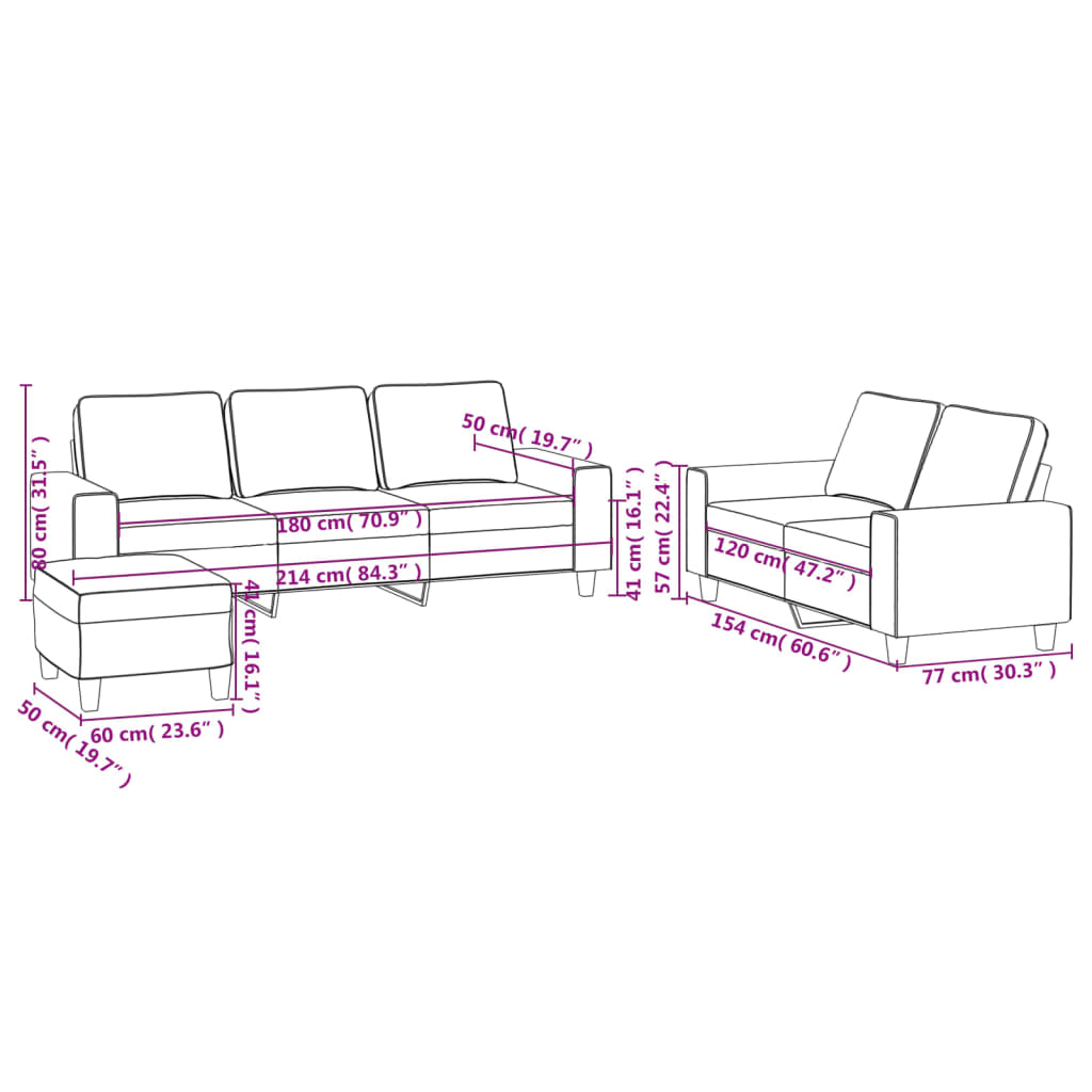 3 Piece Sofa Set Burgundy Fabric