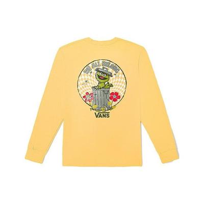 Vans X Sesame Street Cartoon Pattern Printed Crew Neck Long Sleeve T-Shirt Unisex Tops Yellow VN000BPWNB2