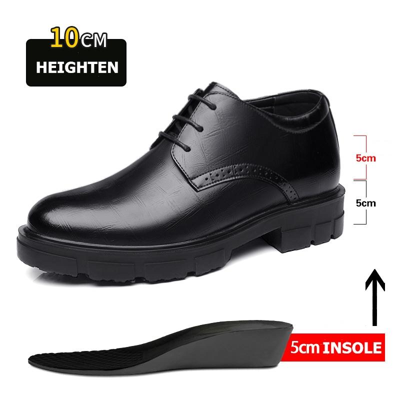 New Men Hollow Summer Platform High Heel 5/8/10 CM Height Growth Formal Men Derby Leather Shoes Man Wedding Dress Shoes Elevator