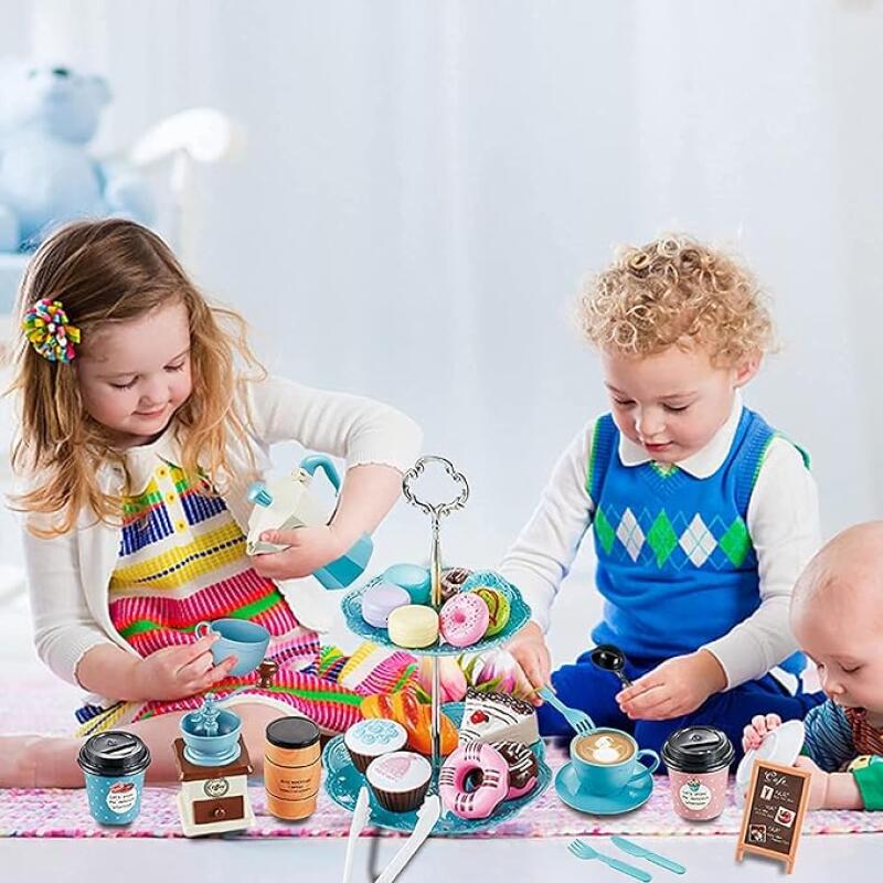 Kitchen Toys Coffee Maker Set And Play Food Dessert Toy Family Game Pretend Tea Party Set For Kids Girls Boys Birthday Gifts