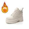 Autumn and winter new women's boots thick sole heightened new muffin bottom middle help casual lace-up short boots women's tide velvet