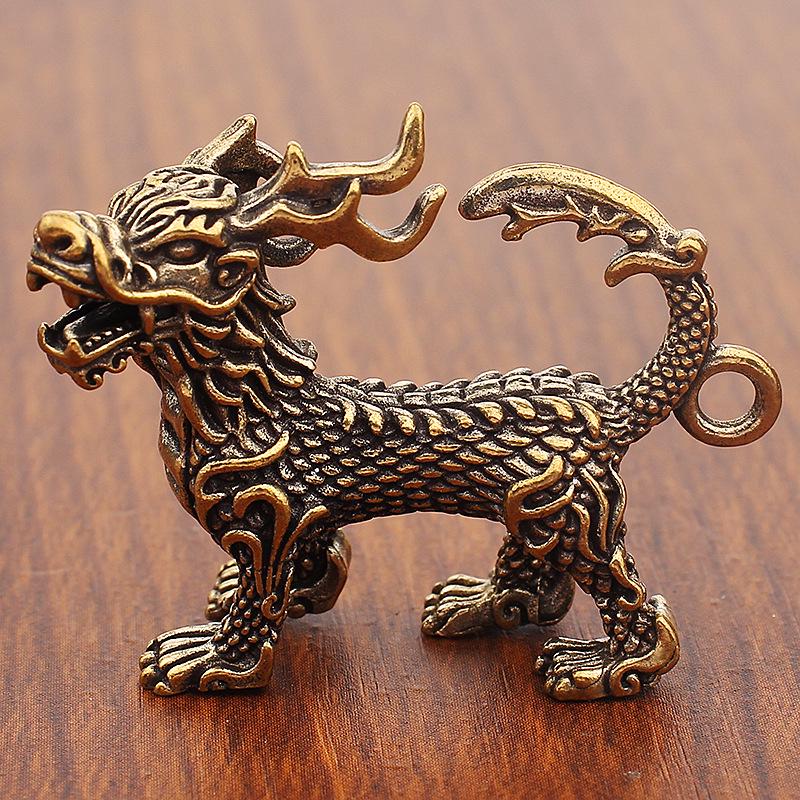Brass Dragon Nine Sons Keychain and Yazi Taotie Car Ornament Gift