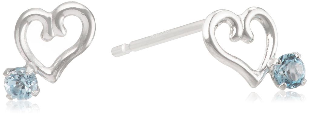 [Official] ESTELLE Women's Earrings in 10K White Gold with November Birthstone Blue Topaz and Heart Motif (0222-6356-0015-0000)