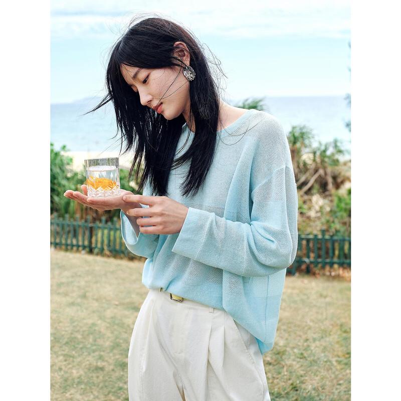 JiuZi AnNaoKou Women's Snowflake Linen Textured Long Sleeve Knit Shirt