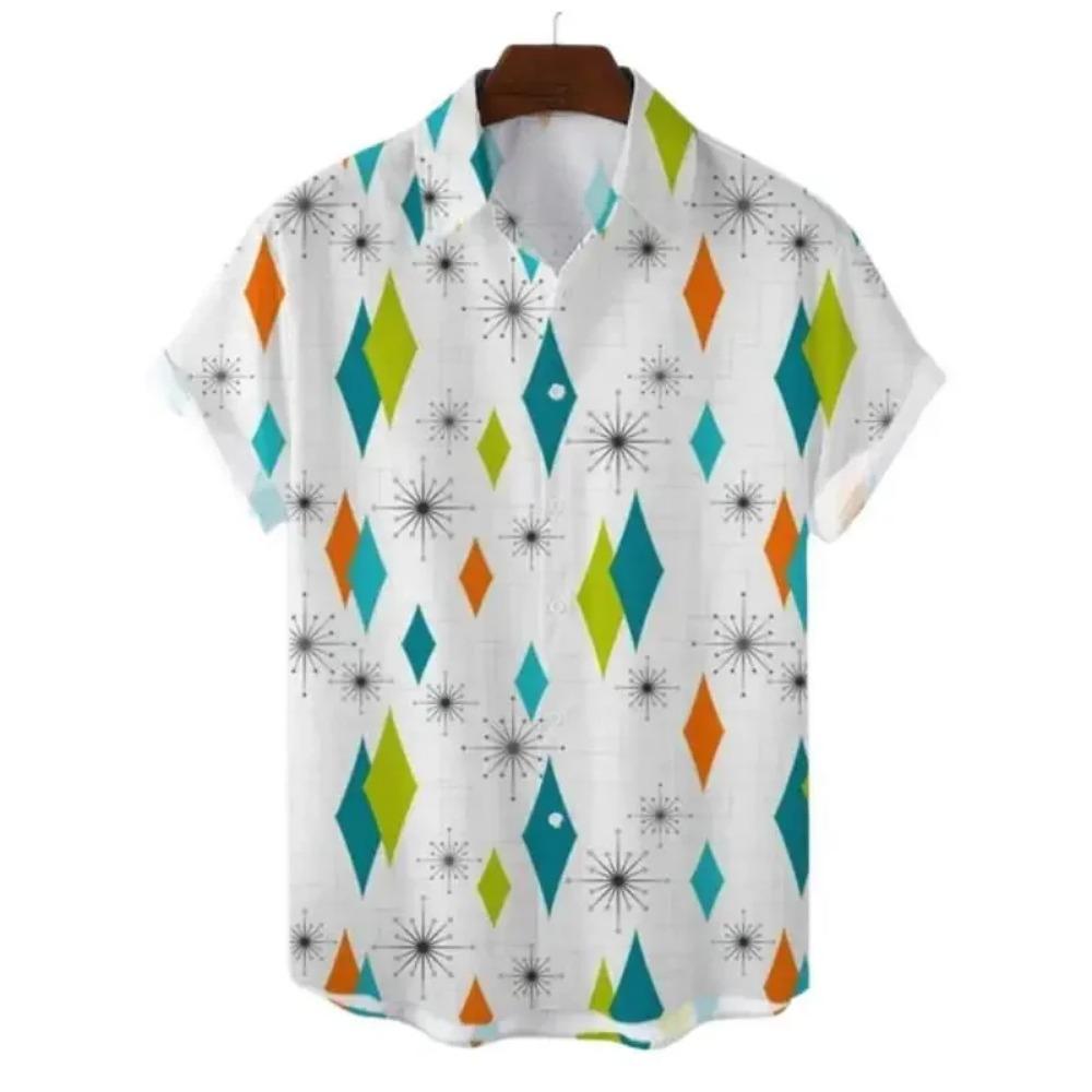 Hawaiian Casual Men's Short Sleeved Shirt, Cartoon Pattern, Retro Fashion Clothing, Retro Style, Summer Vacation, Social Men's Shirt