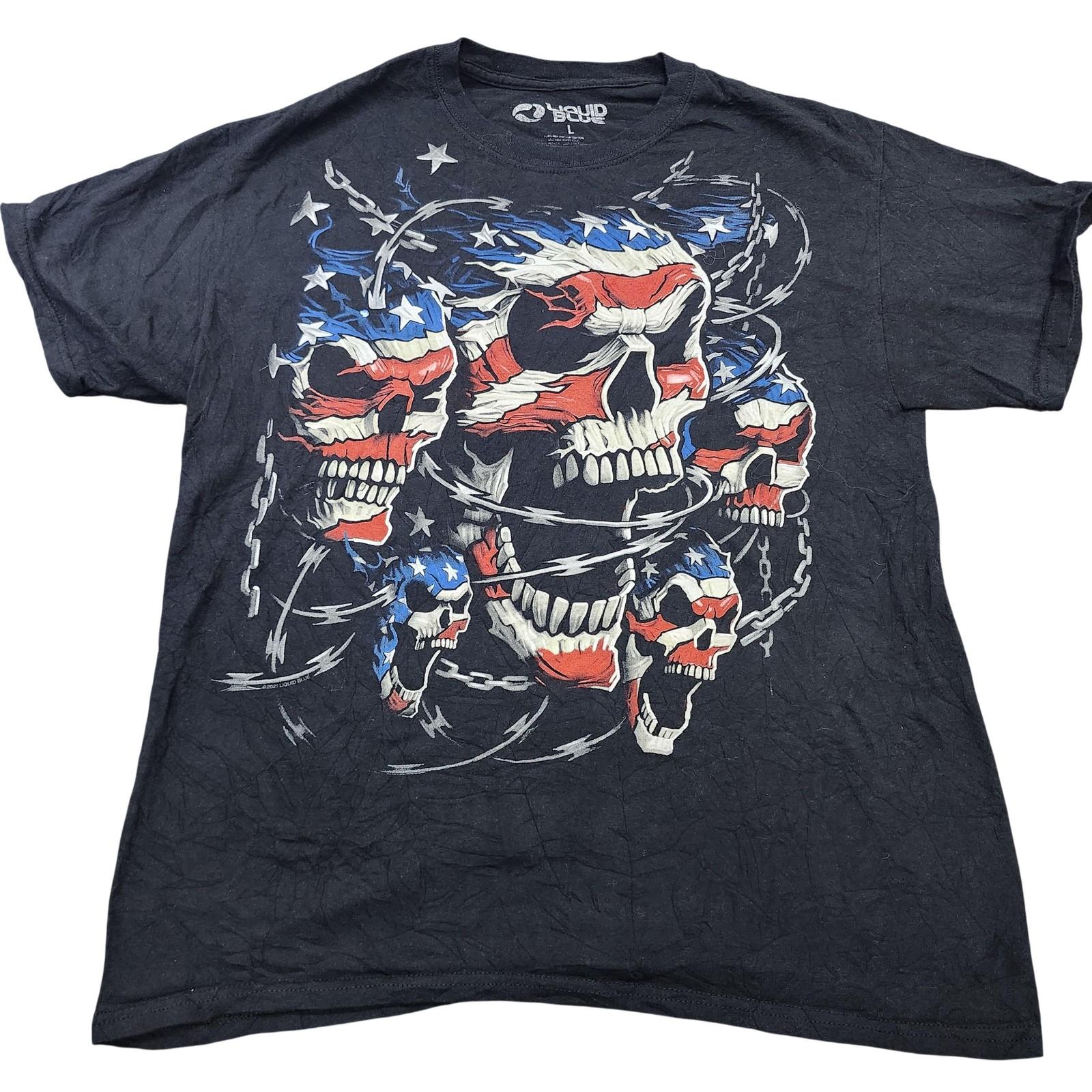 Liquid Blue Shirt Mens Large Black American Flag Skulls Graphic Tee Patriotic Unisex T-Shirt M