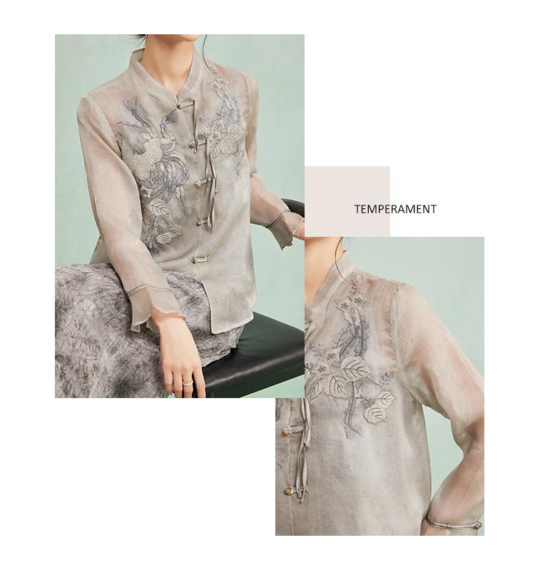 Elegant Silk Stand Collar New Chinese Style Mulberry Silk Shirt