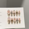 Women Press‑On Nails Pure‑Handmade Dunhuang Ice Flower Golden Cat Eye Rhinestone False Nail Patches