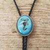 Men's Western Adjustable Bolo Tie with Stone Pendant Braided Leather Rope Necktie Shirt Collar Chain Jewelry Necklace