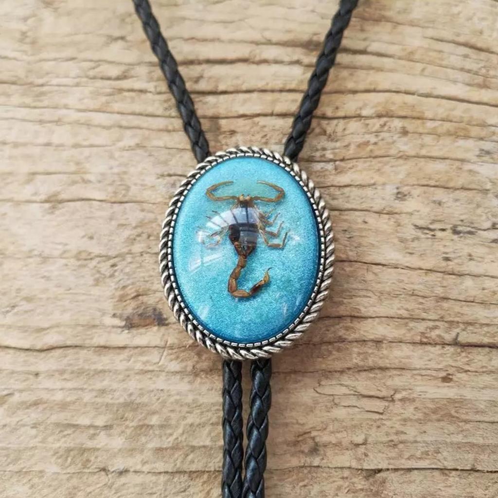 Men's Western Adjustable Bolo Tie with Stone Pendant Braided Leather Rope Necktie Shirt Collar Chain Jewelry Necklace