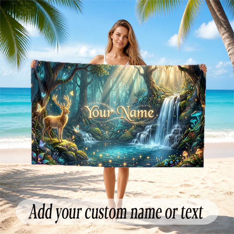 Mushroom Forest Theme Soft Beach Towel Personalized Custom Name Text Towel Portable for Beach Pool Travel